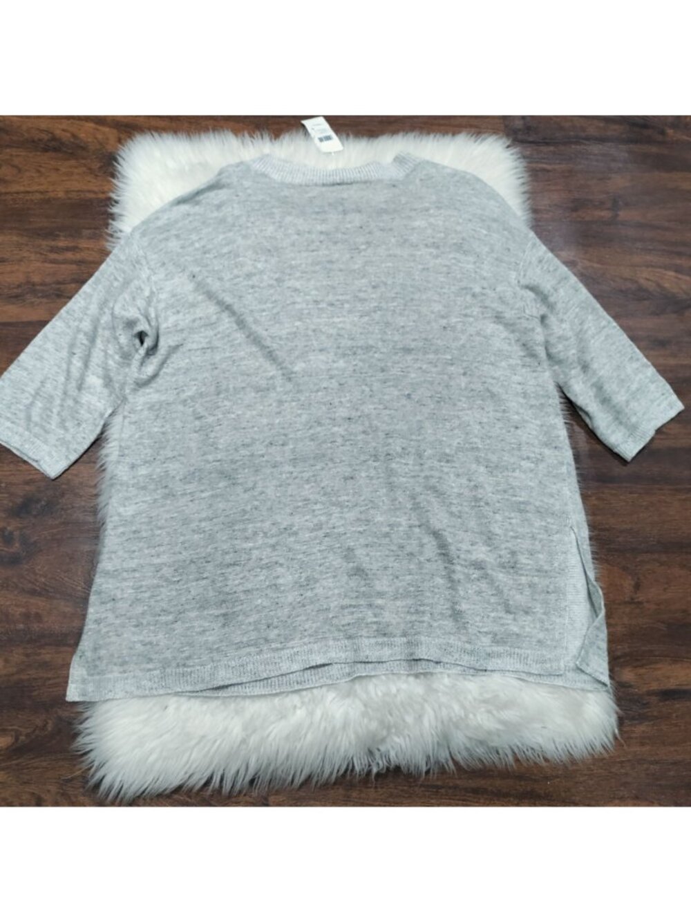 NWT Eileen Fisher Organic Linen Melange Lagenlook SZ L Mock Artsey Sweater Gray - Picture 6 of 14